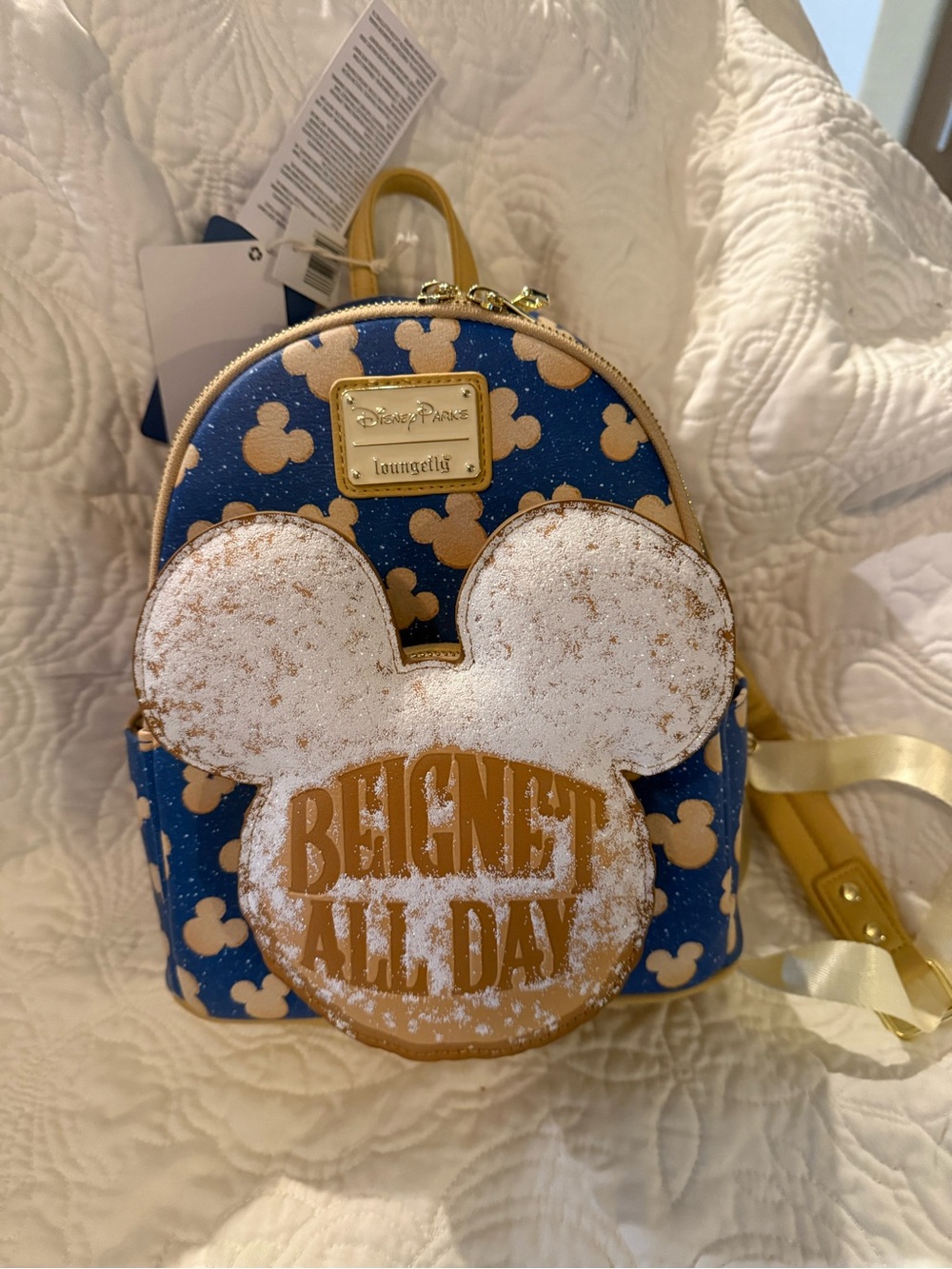 Loungefly 2024 Disney Parks Blue and Tan 'Beignet All Day' Mini Backpack